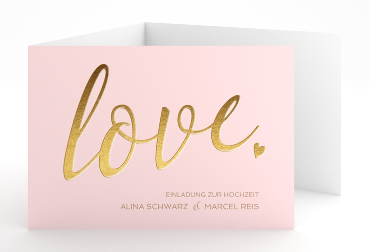 Hochzeitseinladung Glam A6 Doppel-Klappkarte rosa