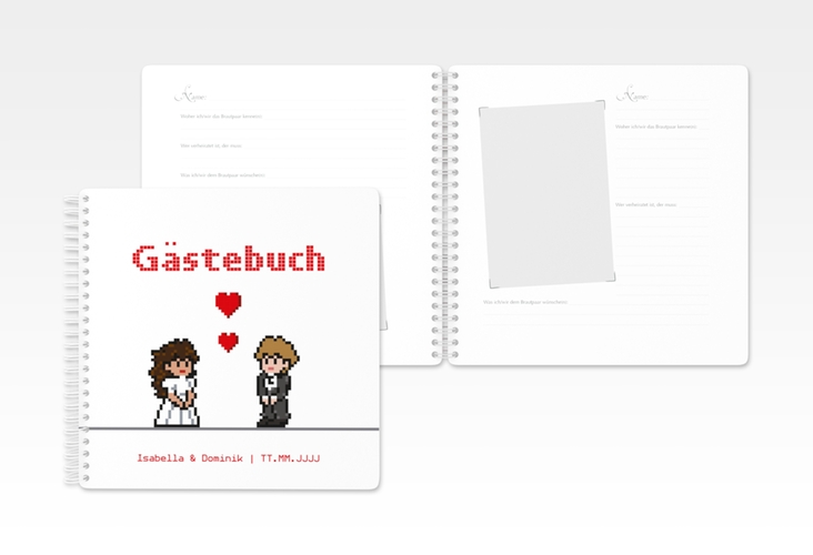 Gästebuch Hochzeit Pixel Ringbindung weiss