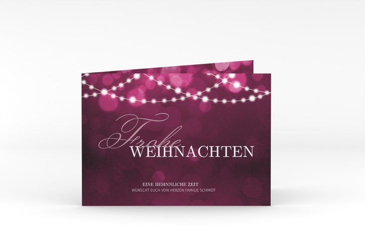 Weihnachtskarte Lichterzauber A6 Klappkarte quer pink edel mit Lichtgirlande