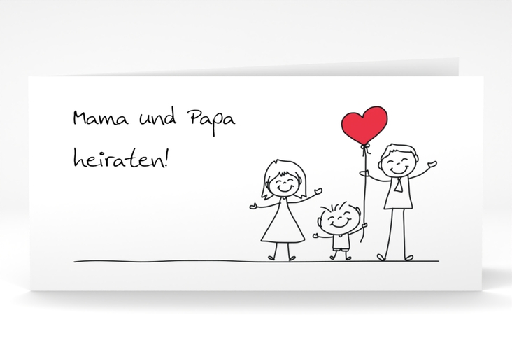 Hochzeitseinladung Family lange Klappkarte quer weiss