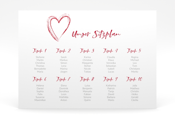 Sitzplan Poster Hochzeit Liebe 70 x 50 cm Poster