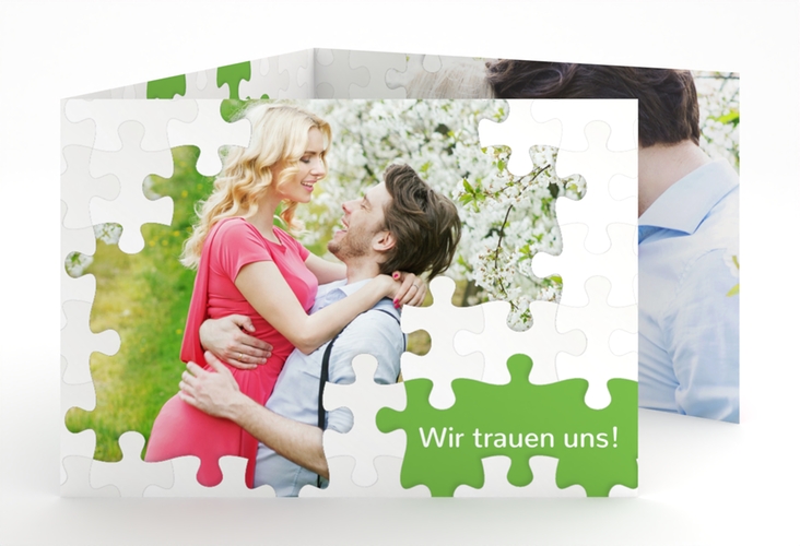 Hochzeitseinladung Puzzle A6 Doppel-Klappkarte