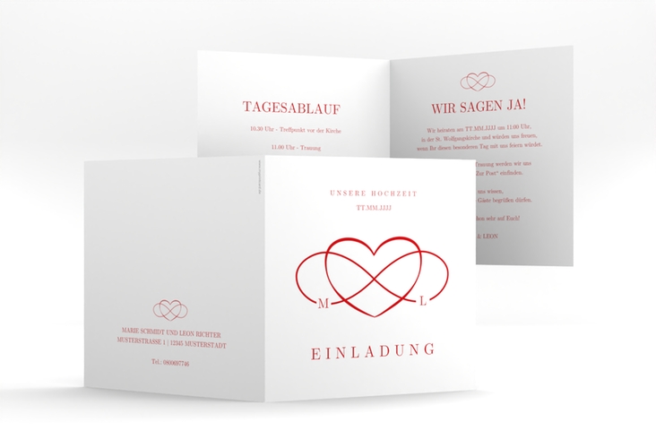 Hochzeitseinladung Infinity quadr. Klappkarte rot