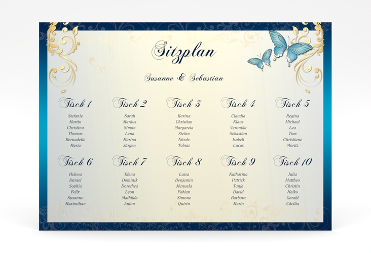 Sitzplan Poster Hochzeit Toulouse 70 x 50 cm Poster blau