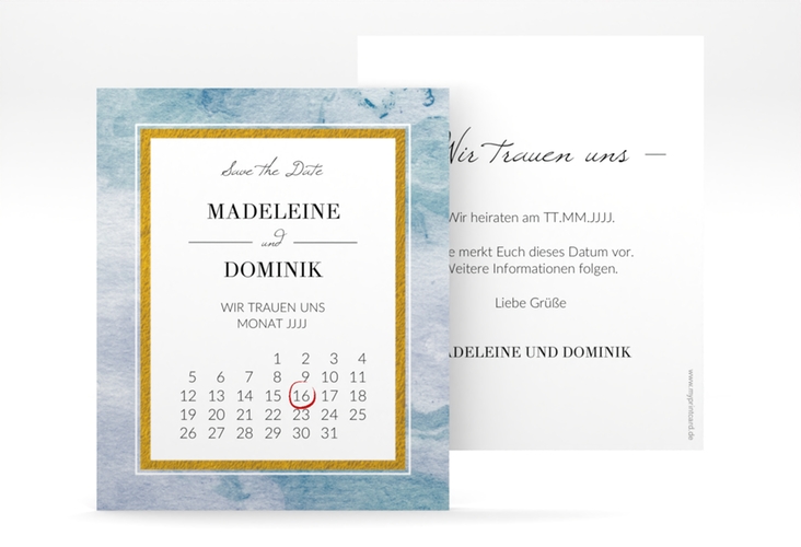 Save the Date-Kalenderblatt Marble Kalenderblatt-Karte blau