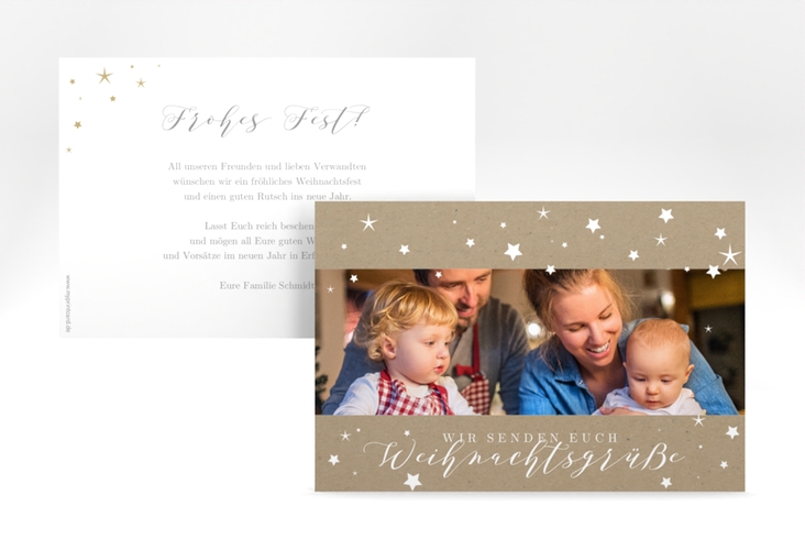 Weihnachtskarte Sternennacht A6 Karte quer Kraftpapier hochglanz für Weihnachtsgrüße mit Familienfoto