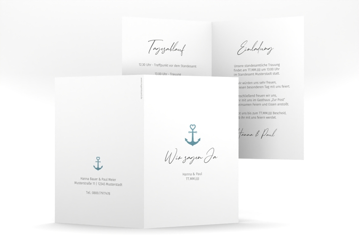 Einladungskarte Hochzeit Ankerliebe A6 Klappkarte hoch im minimalistischen maritimen Design mit Anker