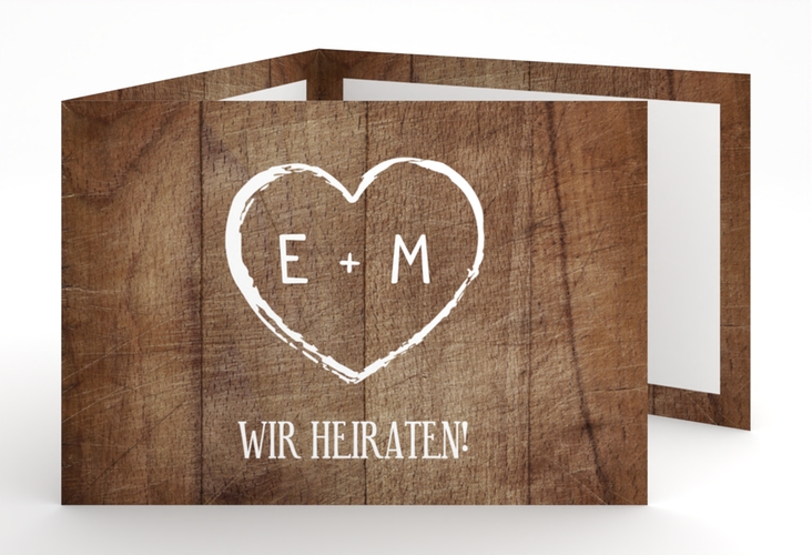 Hochzeitseinladung Wood A6 Doppel-Klappkarte braun