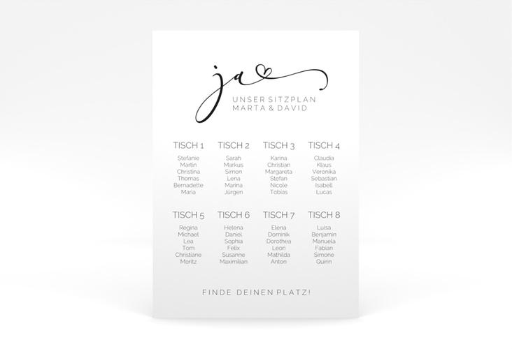 Sitzplan Poster Hochzeit Jawort 50 x 70 cm Poster weiss modern minimalistisch mit veredelter Aufschrift