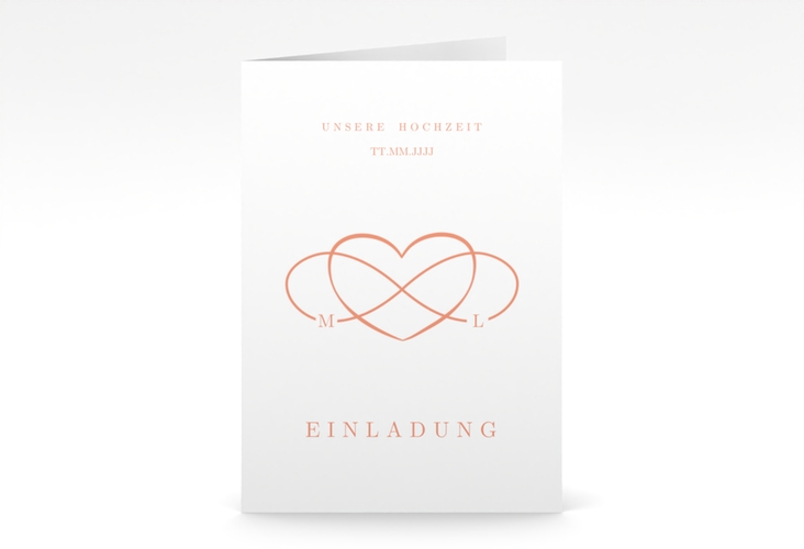 Einladungskarte Hochzeit Infinity A6 Klappkarte hoch apricot hochglanz