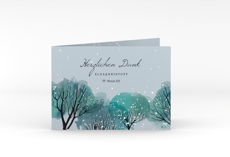 Danksagungskarte Hochzeit Winterhochzeit A6 Klappkarte quer blau