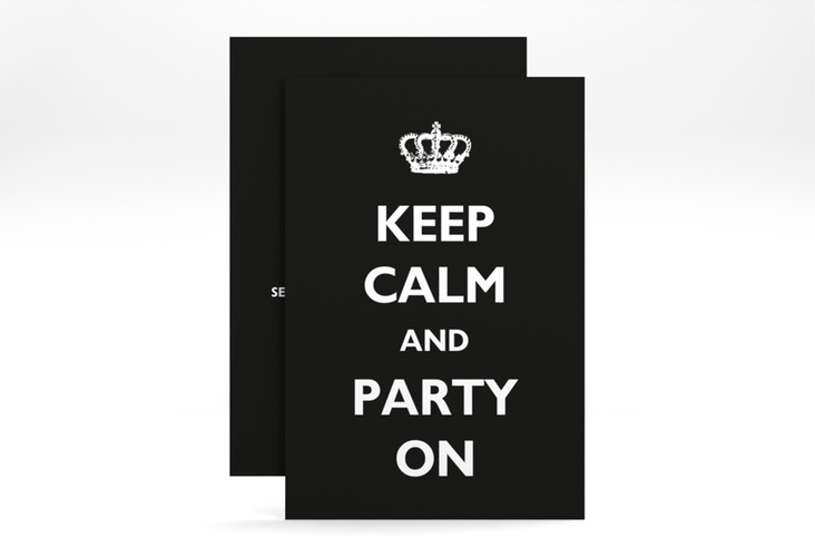 Party Einladungskarte Statement A6 Karte hoch schwarz mit Keep-Calm-Spruch