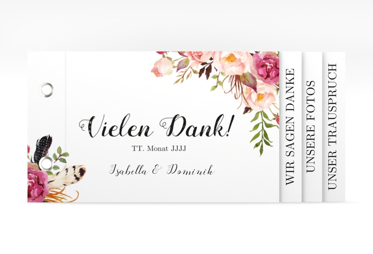 Danksagungskarte Flowers Booklet weiss hochglanz mit bunten Aquarell-Blumen