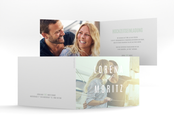 Hochzeitseinladung Memory A6 Klappkarte quer mint