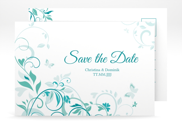 Save the Date-Postkarte Lilly A6 Postkarte tuerkis hochglanz