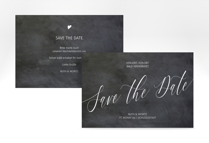 Save the Date-Karte Chalkboard A6 Karte quer schwarz hochglanz mit Folienveredelung