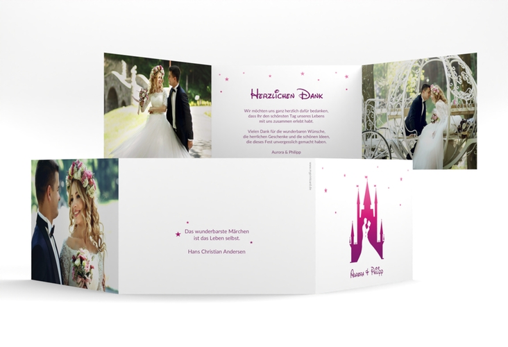 Danksagungskarte Hochzeit Castle A6 Doppel-Klappkarte pink hochglanz