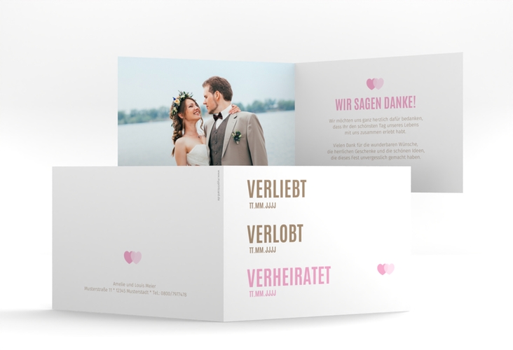 Danksagungskarte Hochzeit Couple A6 Klappkarte quer rosa