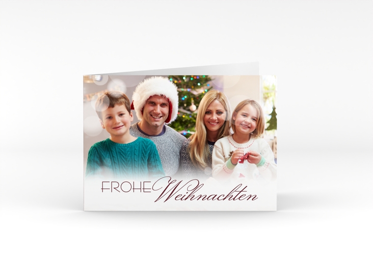 Weihnachtskarte Familienzeit A6 Klappkarte quer rot hochglanz zum Personalisieren mit Familienfoto