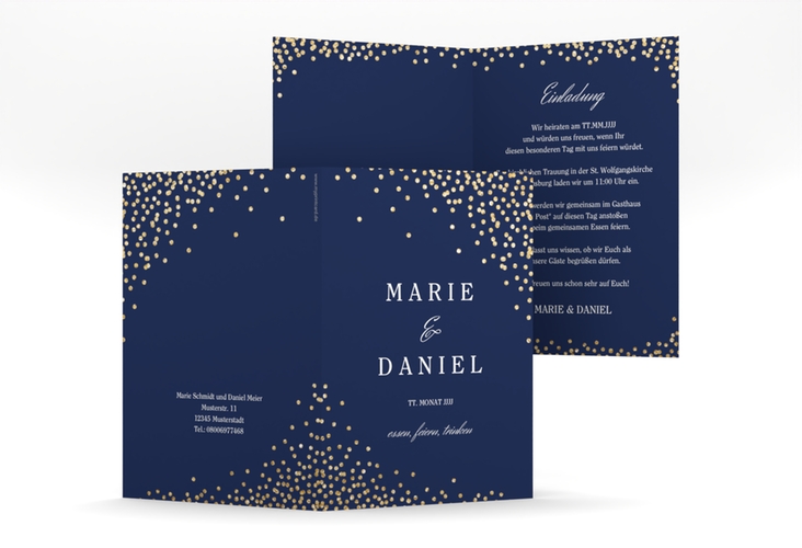 Einladungskarte Hochzeit Glitter A6 Klappkarte hoch blau