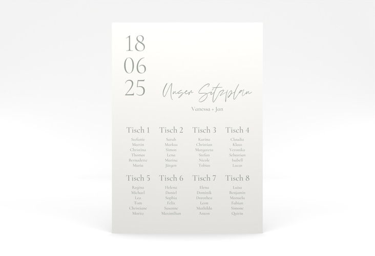 Sitzplan Poster Hochzeit Day 50 x 70 cm Poster weiss mit Datum im minimalistischen Design