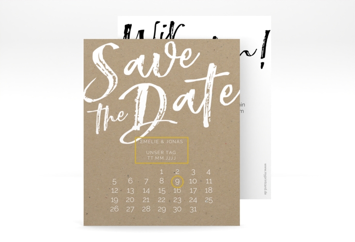 Save the Date-Kalenderblatt Words Kalenderblatt-Karte Kraftpapier hochglanz