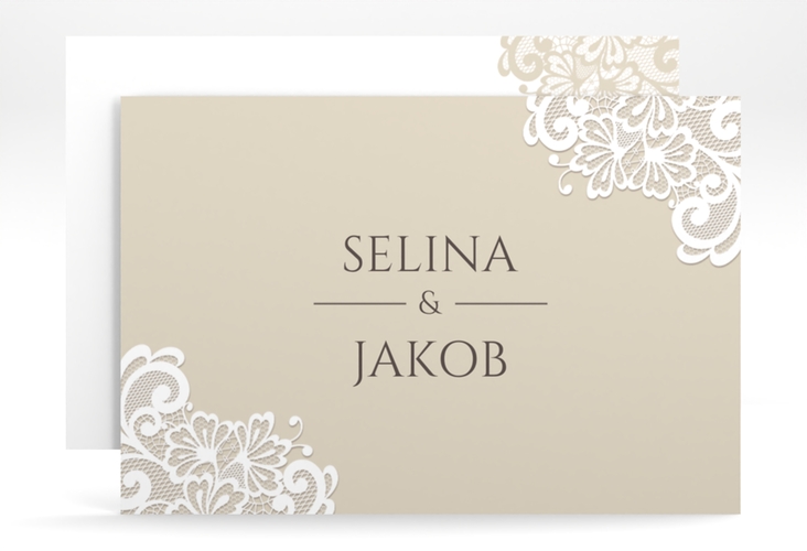 Save the Date-Karte Vintage A6 Karte quer beige mit floraler Spitze