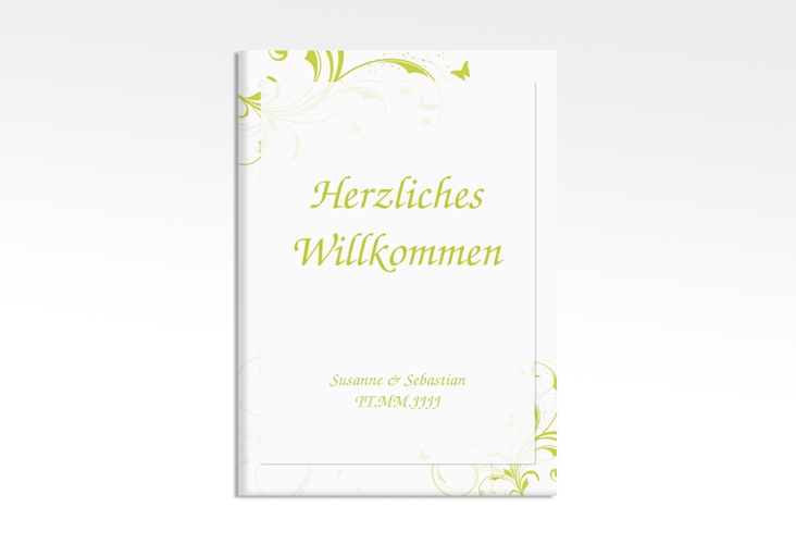 Willkommensschild Hochzeit Palma 50 x 70 cm Leinwand gruen