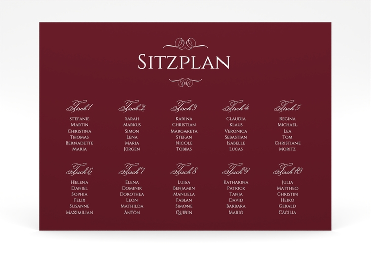 Sitzplan Poster Hochzeit Elegancy 70 x 50 cm Poster rot