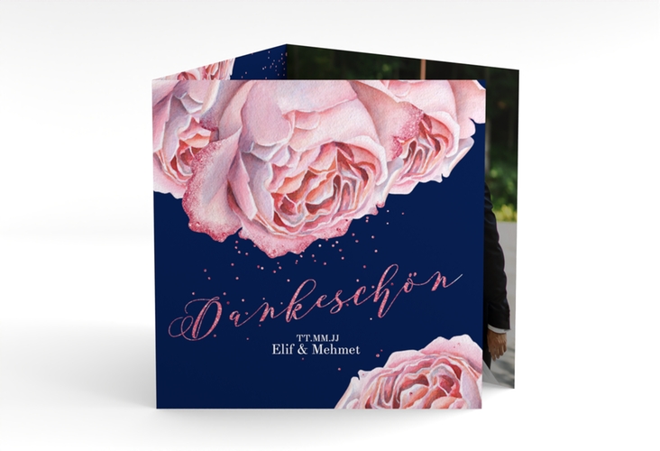 Dankeskarte Hochzeit Cherie quadr. Doppel-Klappkarte rosa