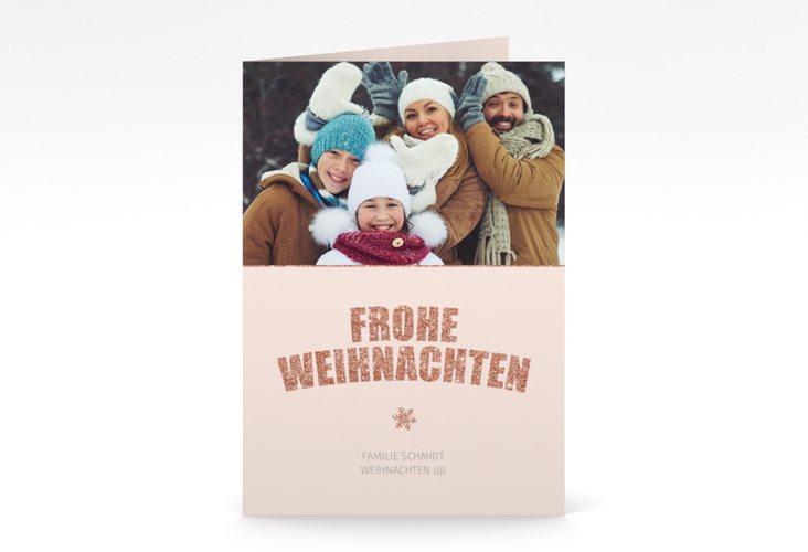 Weihnachtskarte Festtag A6 Klappkarte hoch rosa zum Personalisieren mit Foto