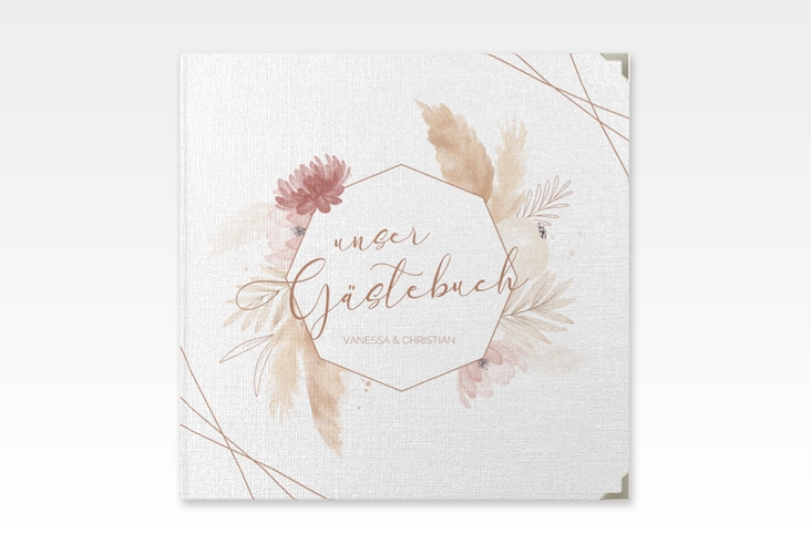 Gästebuch Selection Hochzeit Bohostyle Leinen-Hardcover mit Pampasgras in Aquarell