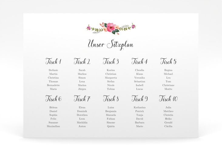 Sitzplan Poster Hochzeit Fiore 70 x 50 cm Poster weiss