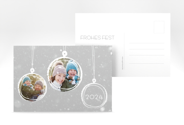 Weihnachtskarte Weihnachtskugel A6 Postkarte grau