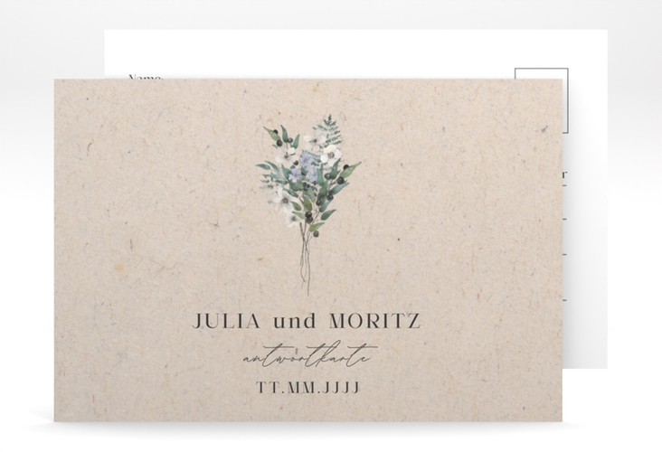 Antwortkarte Hochzeit Sträußchen A6 Postkarte mit kleinem Blumenbouquet im Nostalgie-Design