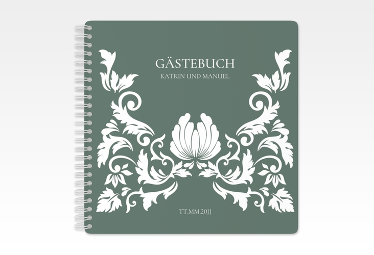 Gästebuch Hochzeit Royal Ringbindung gruen mit barockem Blumen-Ornament