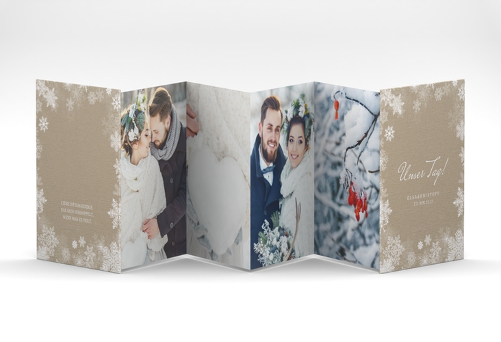 Foto-Leporello Hochzeit Snowfall Leporello Kraftpapier mit Schneeflocken für Winterhochzeit