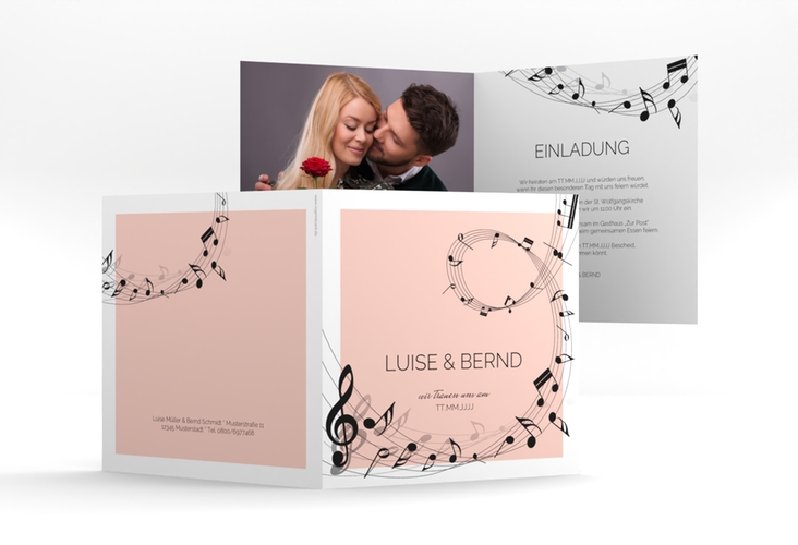 Hochzeitseinladung Melody quadr. Klappkarte rosa