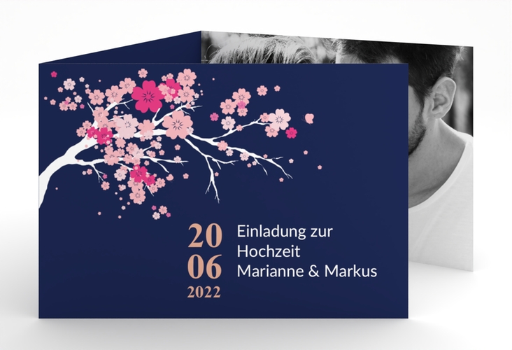 Hochzeitseinladung Sakura A6 Doppel-Klappkarte hochglanz