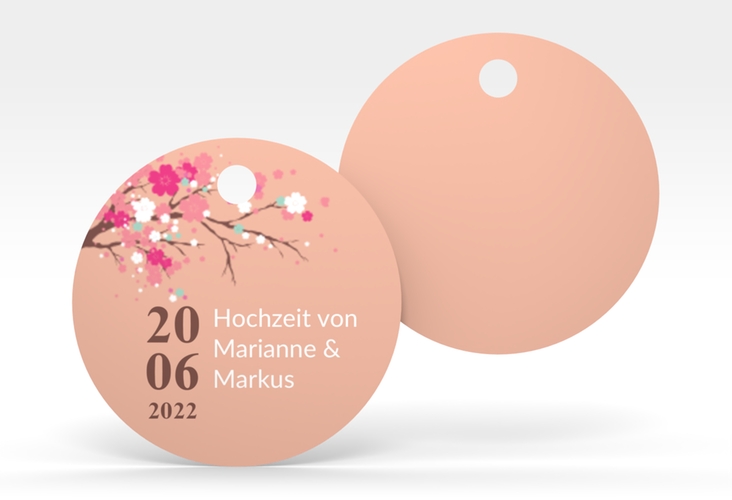 Geschenkanhänger Hochzeit Sakura Geschenkanhänger, rund apricot