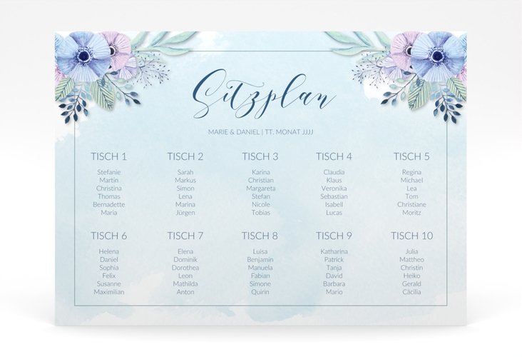 Sitzplan Poster Hochzeit Surfinia 70 x 50 cm Poster