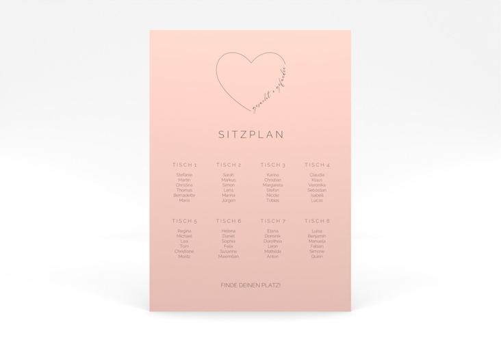 Sitzplan Poster Hochzeit Lebenstraum 50 x 70 cm Poster rosa