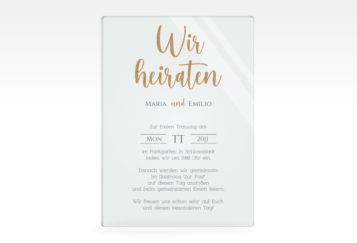 Acryl-Hochzeitseinladung Noble Acrylkarte hoch mit elegantem Schriftzug