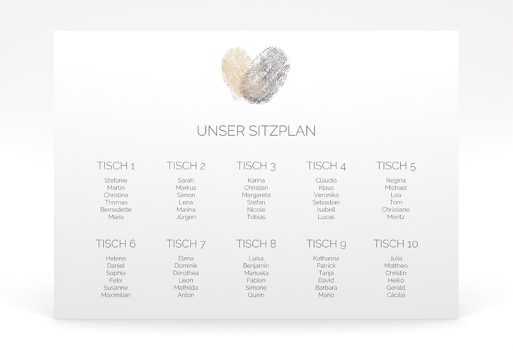 Sitzplan Poster Hochzeit Fingerprint 70 x 50 cm Poster beige schlicht mit Fingerabdruck-Motiv