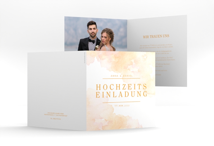 Hochzeitseinladung Blush quadr. Klappkarte orange