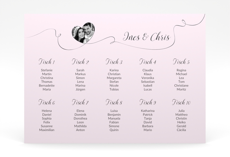 Sitzplan Poster Hochzeit Dolce 70 x 50 cm Poster rosa