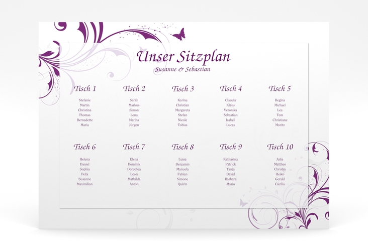 Sitzplan Poster Hochzeit Palma 70 x 50 cm Poster lila