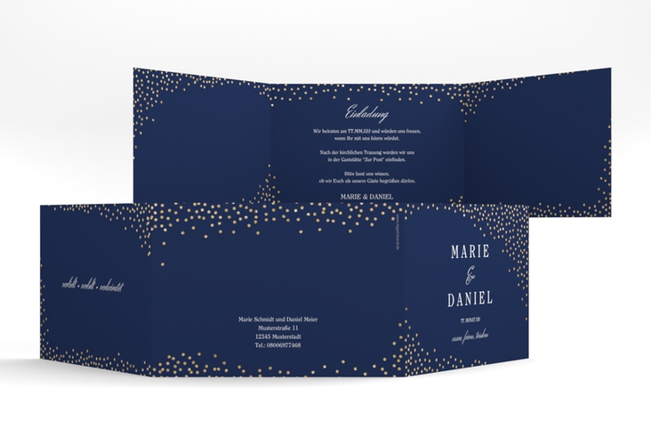 Hochzeitseinladung Glitter A6 Doppel-Klappkarte blau