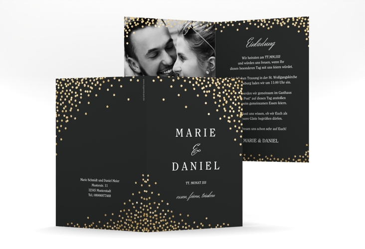 Einladungskarte Hochzeit Glitter A6 Klappkarte hoch schwarz