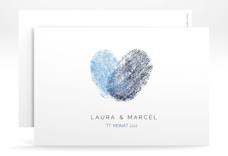 Save the Date-Karte Fingerprint A6 Karte quer blau hochglanz schlicht mit Fingerabdruck-Motiv